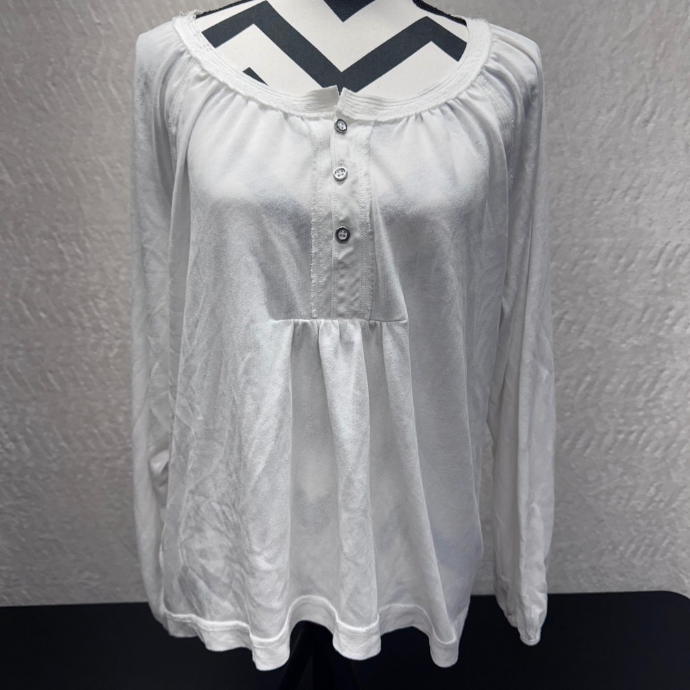 We The Free People White Long Sleeve Henley Blouse Top Small